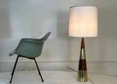 Pair Very Large Tony Paul stacked Walnut and Brass Table Lamps