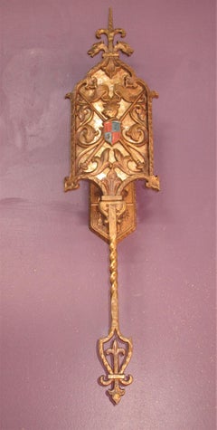 Four Very Long (27") Bronze Spanish Revival Sconces 1920s. Priced per pair