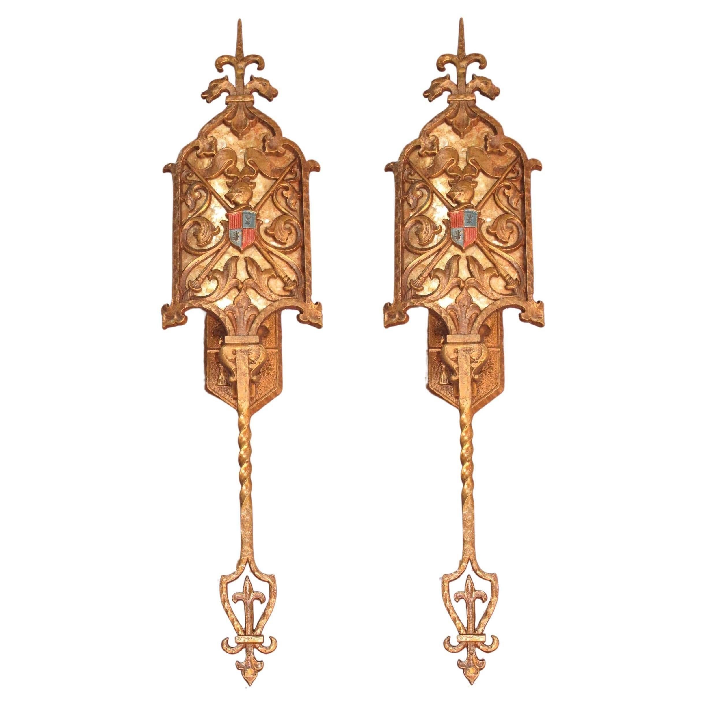 Four Very Long (27") Bronze Spanish Revival Sconces 1920s. Priced per pair For Sale