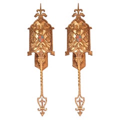 Retro Four Very Long (27") Bronze Spanish Revival Sconces 1920s. Priced per pair