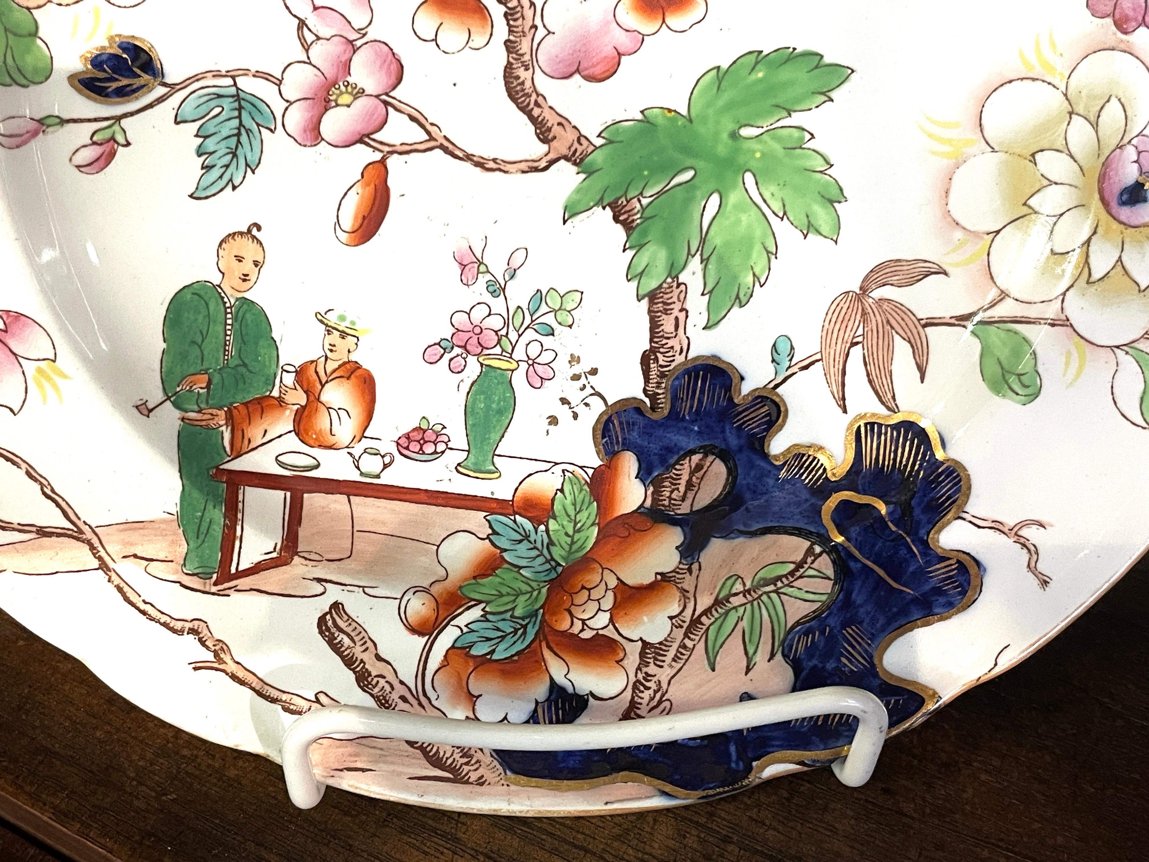 Anglo-giapponese COPPIA Rarissima di piatti antichi inglesi Copeland (Spode) in terracotta 