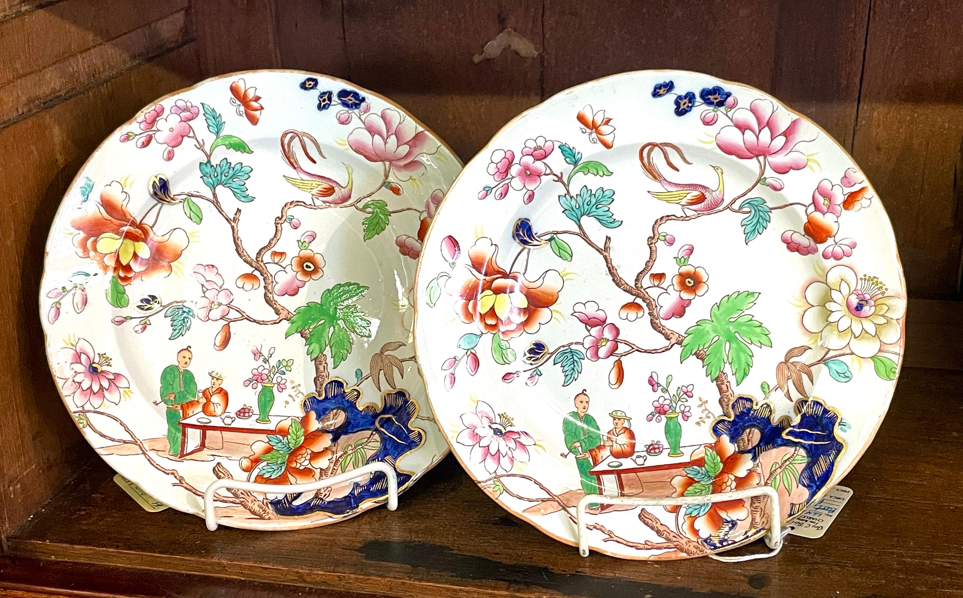 Fatto a mano COPPIA Rarissima di piatti antichi inglesi Copeland (Spode) in terracotta 
