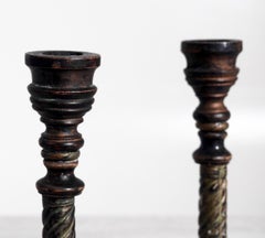 Pair Very Rare of Swedish Candlesticks in Carved Wood, circa 1800-1830