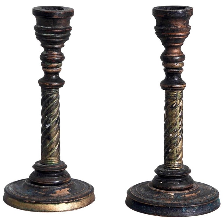Pair Very Rare of Swedish Candlesticks in Carved Wood, circa 1800-1830 For  Sale at 1stDibs | wooden candlesticks