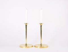 Pair Very Tall Brass Candle Holders by Georg Wojidkow Sweden, Modern 1960s