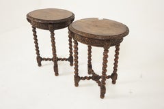 Pair Vic. Carved Oak Barley Twist, Nightstands, Lamp Tables, Scotland 1880, H910