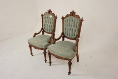 Pair Vic. Walnut Upholstered East Lake Parlour/Side Chairs, American 1880