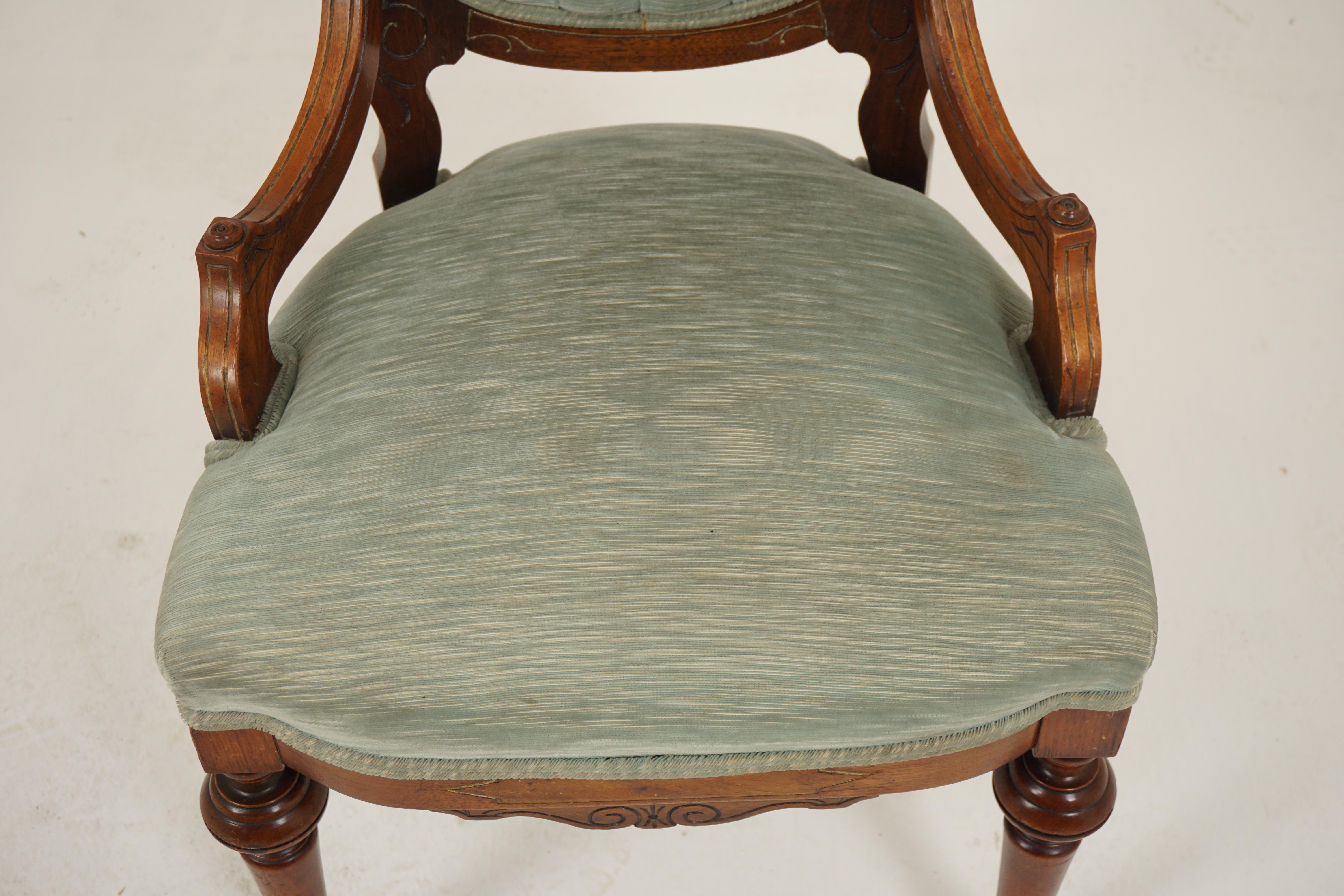 Pair Vic. Walnut Upholstered East Lake Parlour/Side Chairs, American 1880 For Sale 1