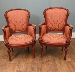 Pair Victorian Arm Chairs Mahogany Seats Chair Sofa