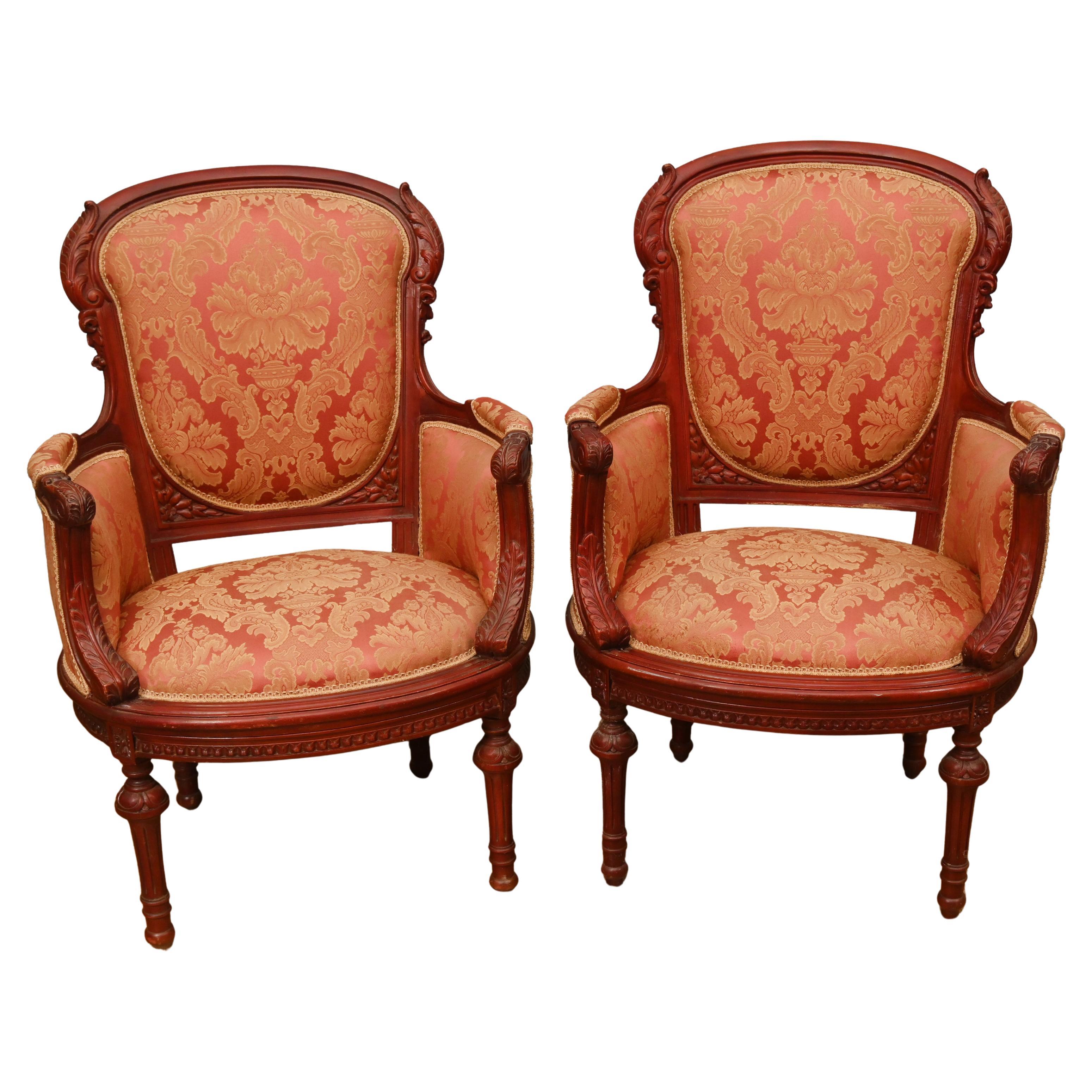 Pair Victorian Arm Chairs Mahogany Seats Chair Sofa For Sale