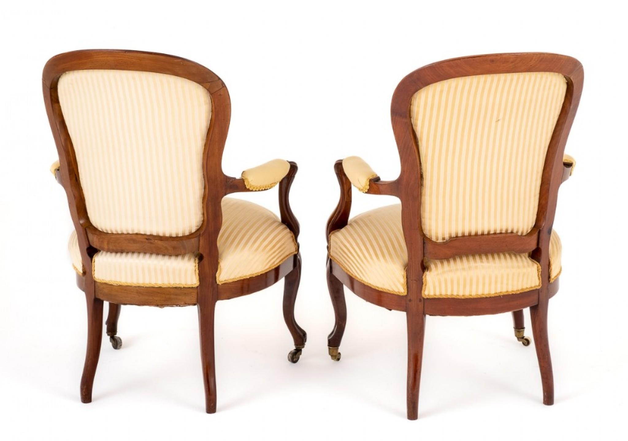 Rosewood Pair Victorian Arm Chairs Salon Chair 1870 For Sale
