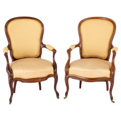 Used Pair Victorian Arm Chairs Salon Chair 1870