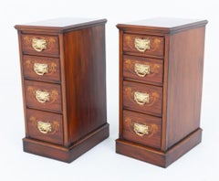 Pair Victorian Bedside Chests Inlay Chest Drawers 1880