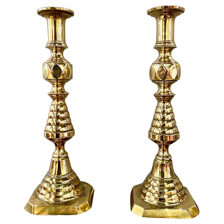 Antique Brass Push Up Candlesticks - 19 For Sale on 1stDibs