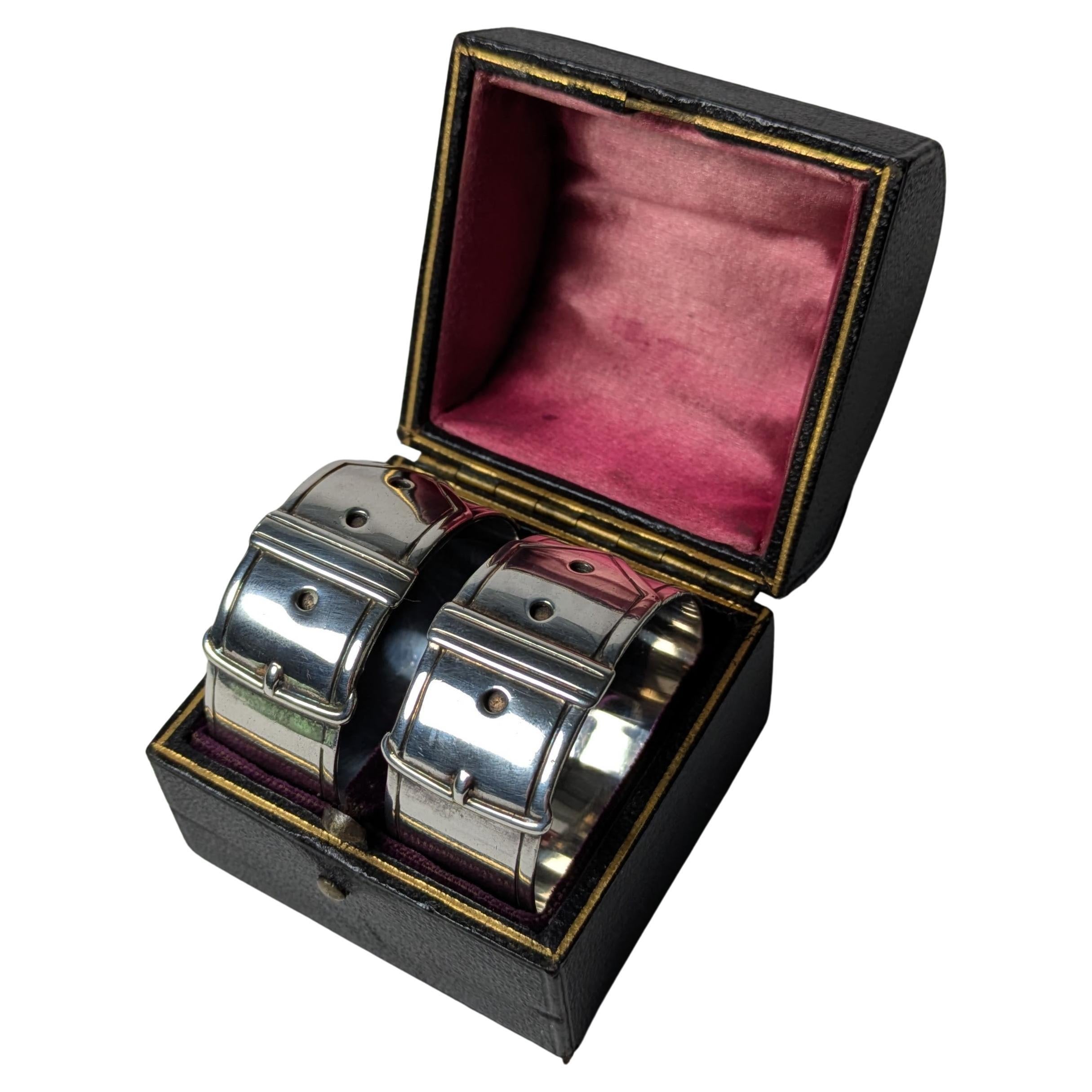 Pair Victorian "Belt" Sterling Silver Napkin Rings - 1894 For Sale