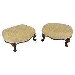 Pair Victorian Carved Walnut Foot stools