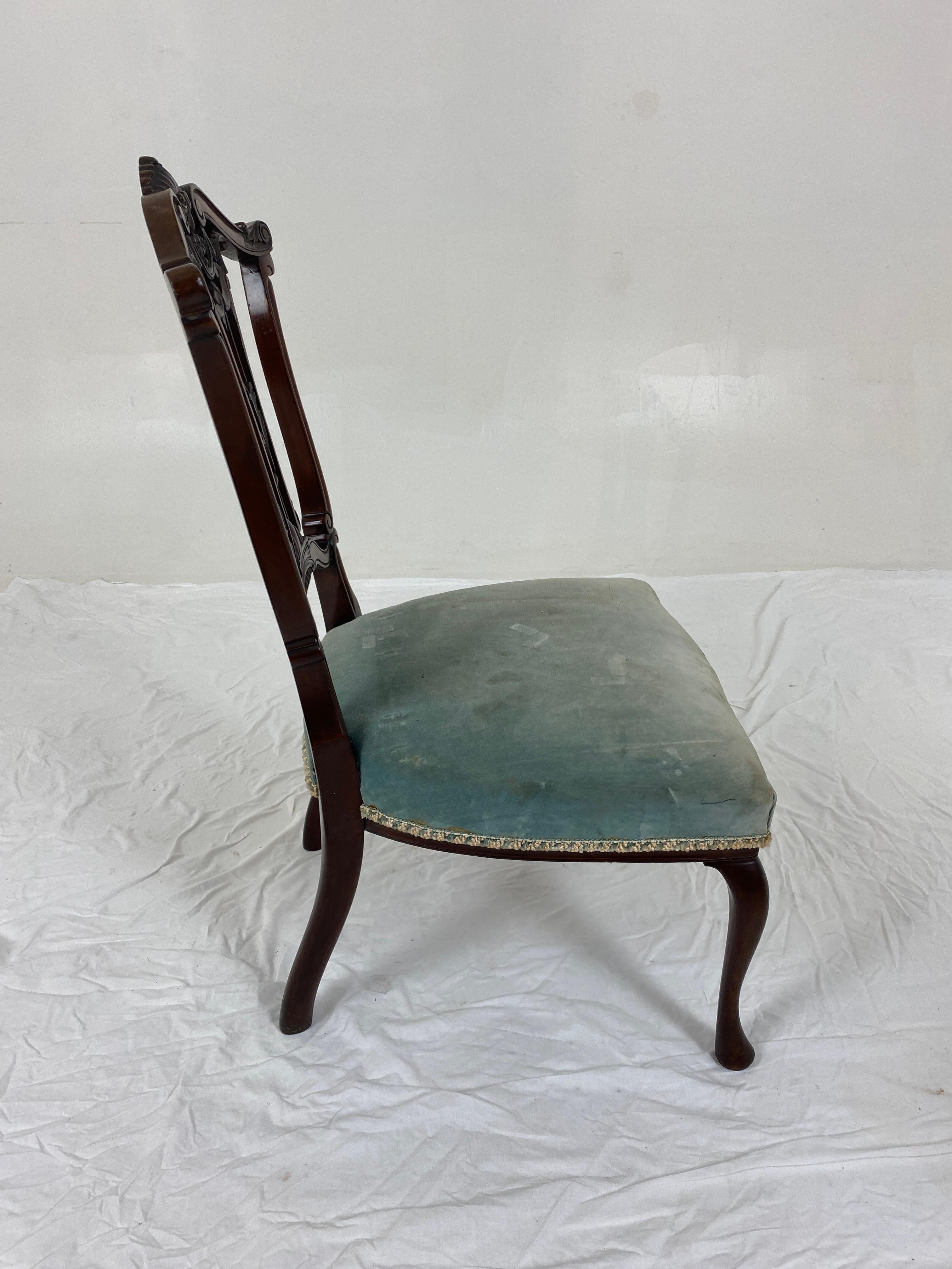 Pair Victorian Carved Walnut Nursing Chair Upholstered Seat, Scotland 1890, H766 For Sale 5