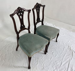 Pair Victorian Carved Walnut Nursing Chair Upholstered Seat, Scotland 1890, H766