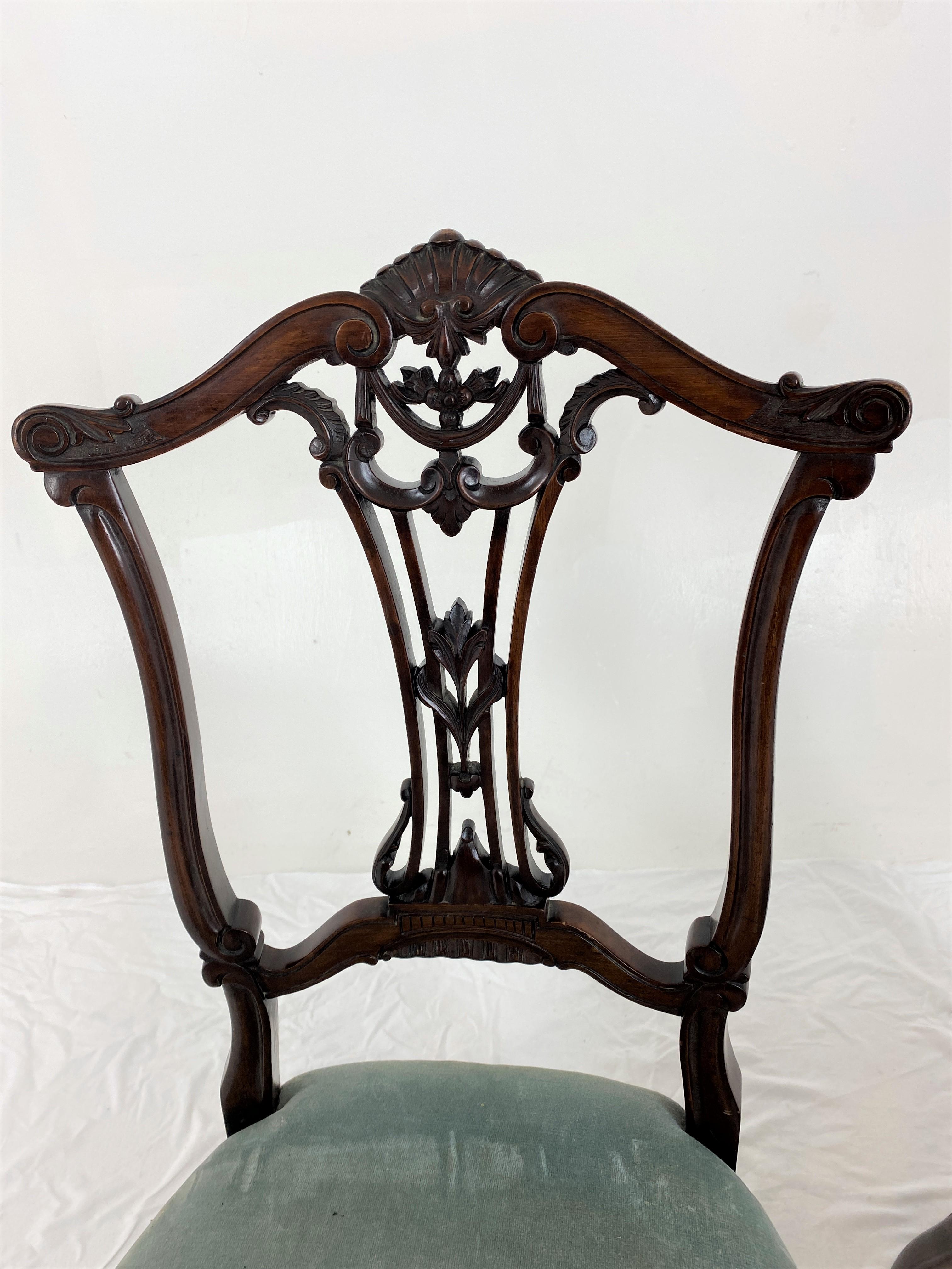 Pair Victorian Carved Walnut Nursing Chair Upholstered Seat, Scotland 1890, H766 In Good Condition For Sale In Vancouver, BC