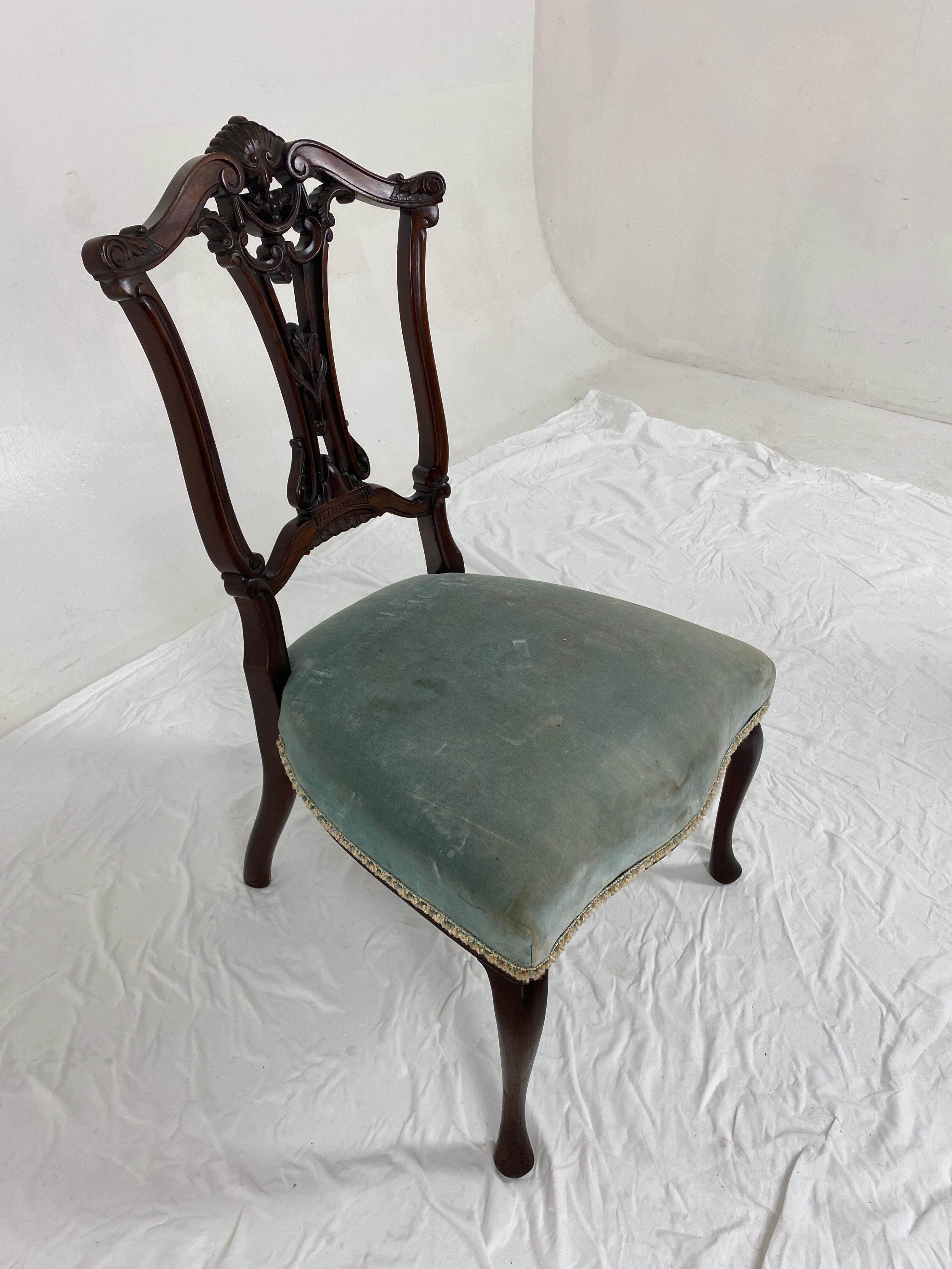 Pair Victorian Carved Walnut Nursing Chair Upholstered Seat, Scotland 1890, H766 For Sale 1