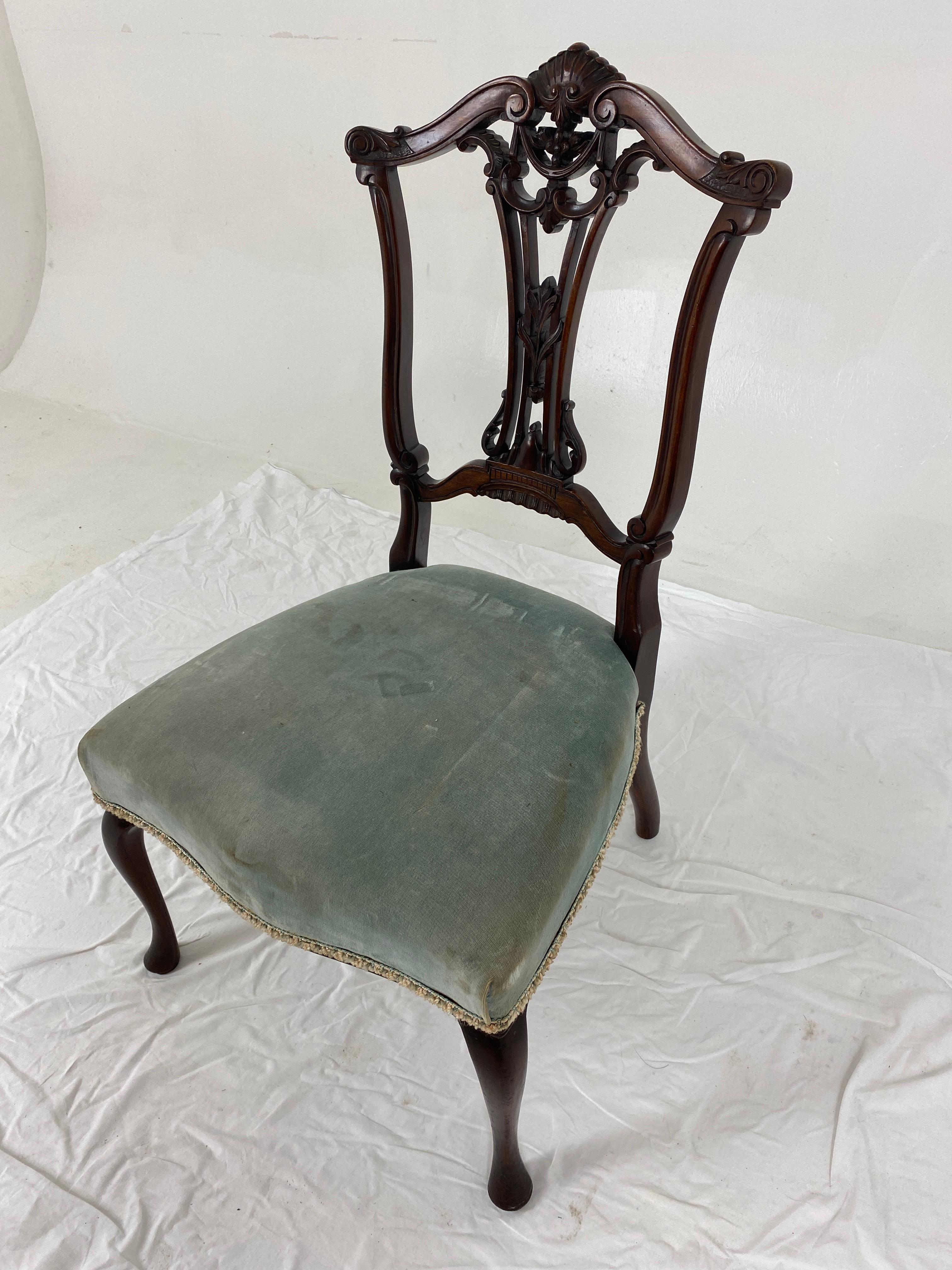 Pair Victorian Carved Walnut Nursing Chair Upholstered Seat, Scotland 1890, H766 For Sale 2