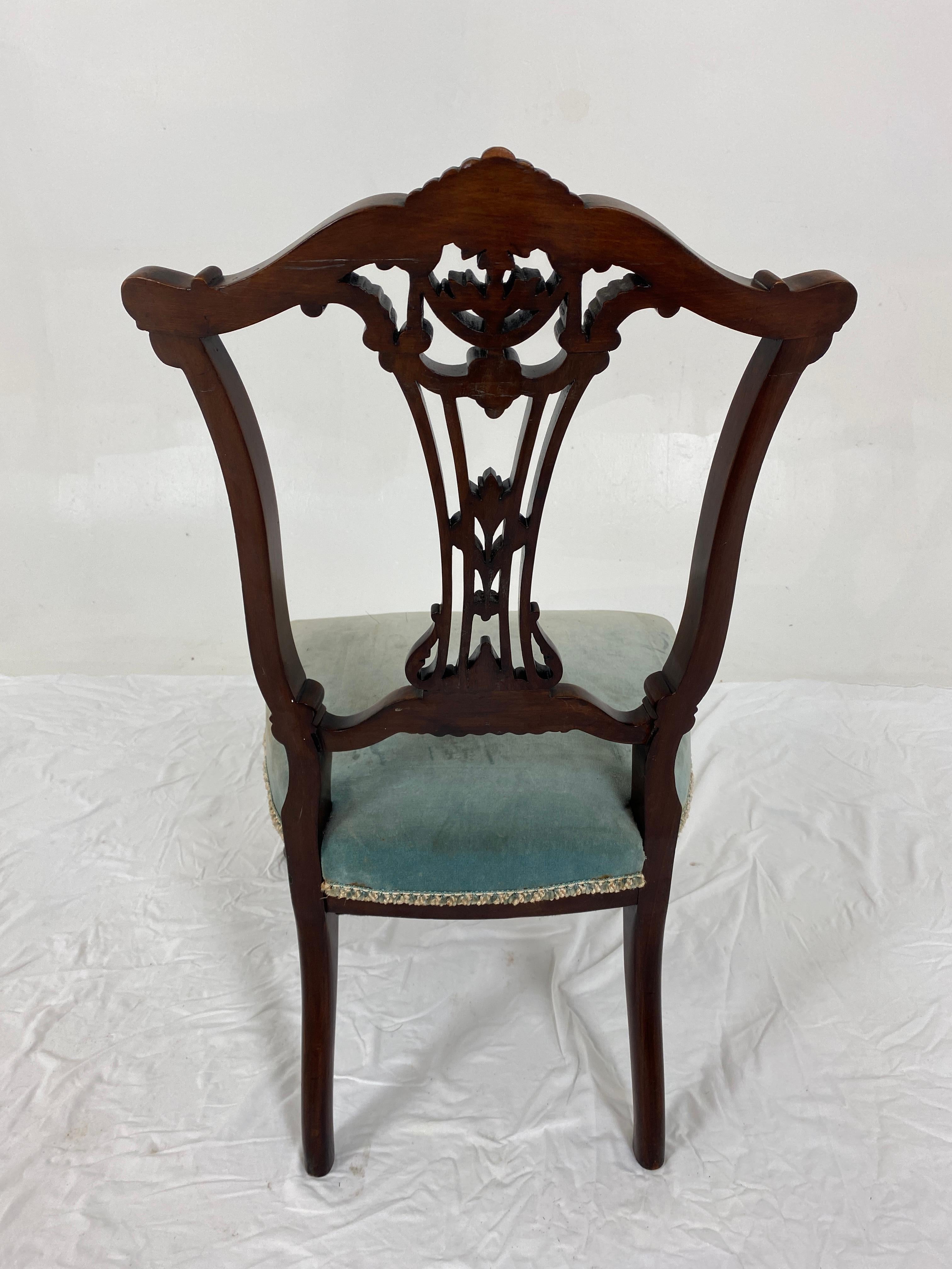 Pair Victorian Carved Walnut Nursing Chair Upholstered Seat, Scotland 1890, H766 For Sale 3