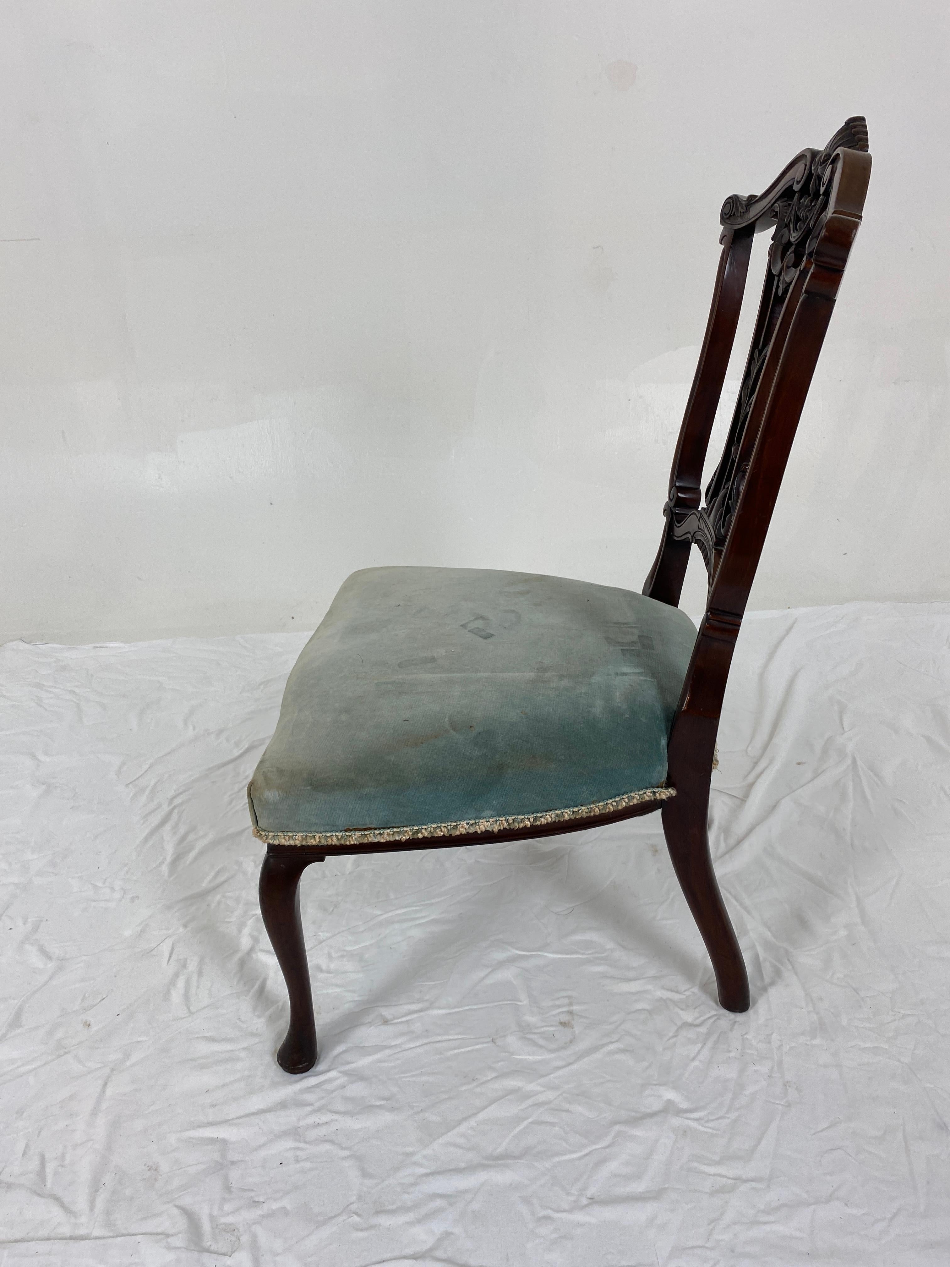 Pair Victorian Carved Walnut Nursing Chair Upholstered Seat, Scotland 1890, H766 For Sale 4