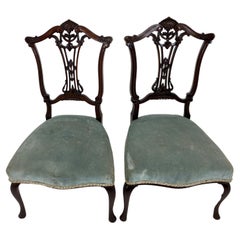Antique Pair Victorian Carved Walnut Nursing Chair Upholstered Seat, Scotland 1890, H766
