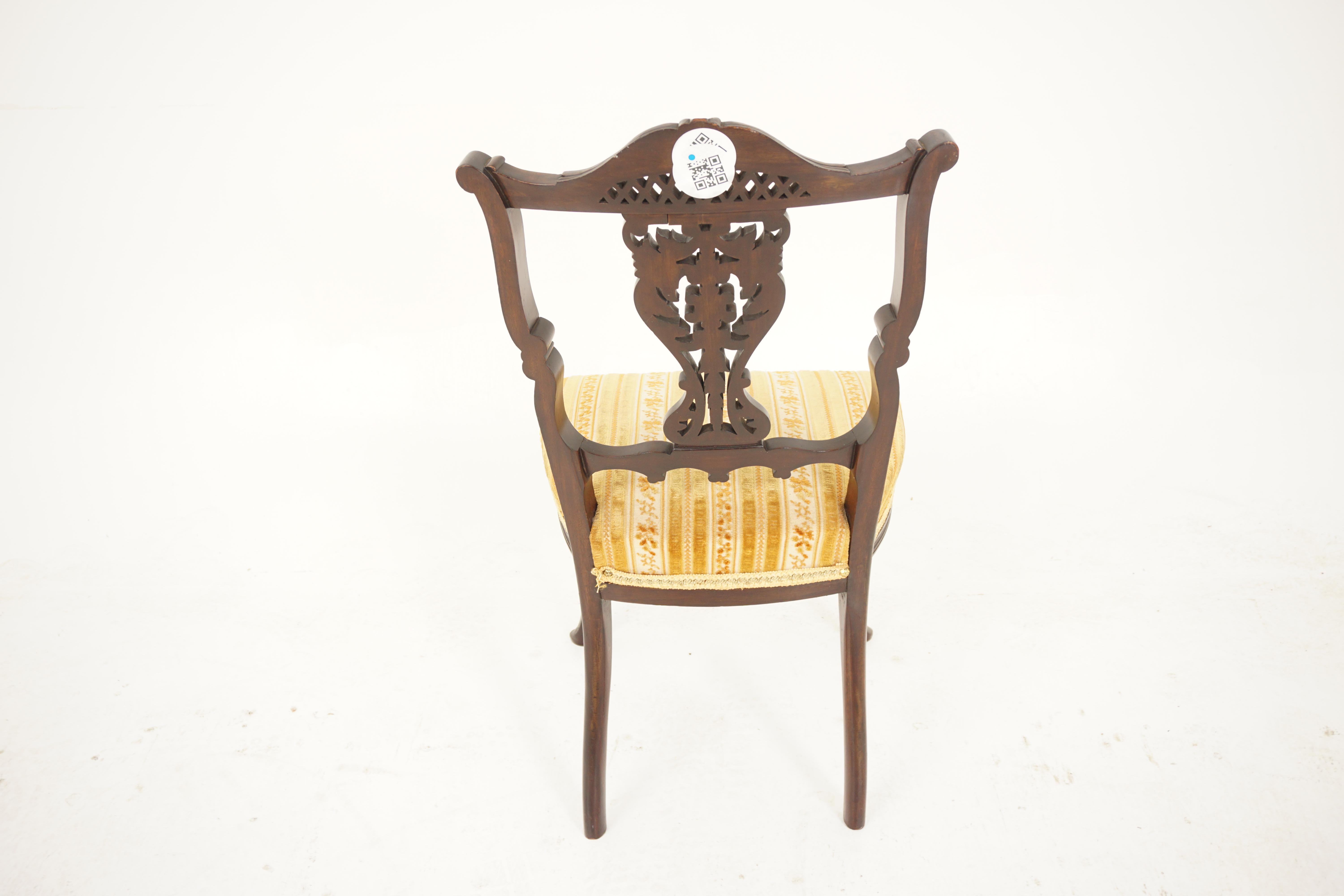 Pair Victorian Carved Walnut Side Chairs, Occasional Chairs, Scotland 1890, H503 For Sale 2