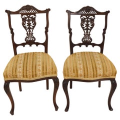 Pair Victorian Carved Walnut Side Chairs, Occasional Chairs, Scotland 1890, H503