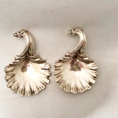 Pair Victorian Cast Silver Scallop Shell Caddy Spoons