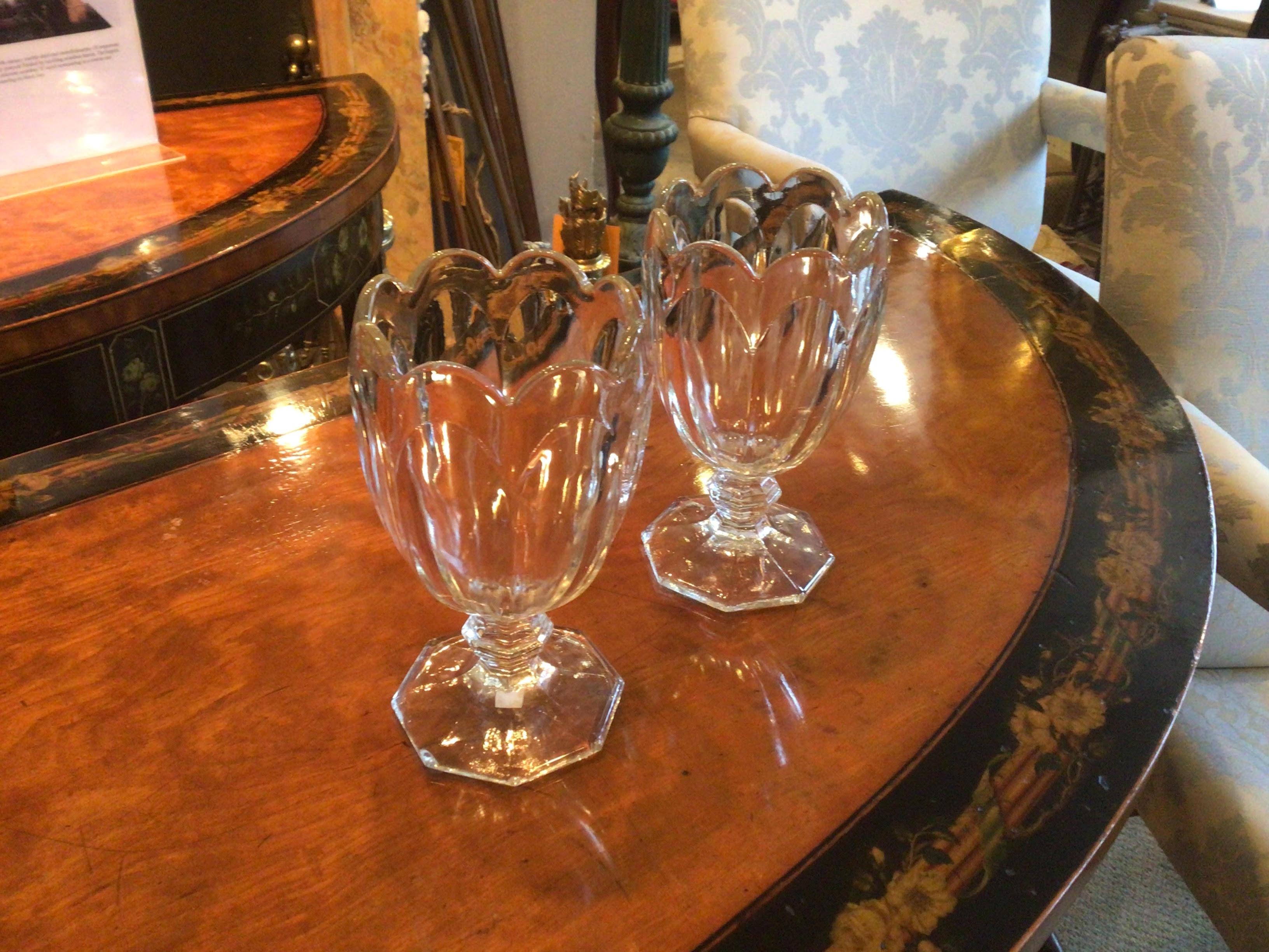Pair of unusual and refined of antique celery glasses.

During the Victorian era stalks of the vegetable were presented in pressed glass vases filled with water to keep the celery fresh.