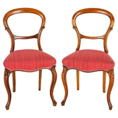 Pair Victorian Chairs Walnut Balloon Back, 1860
