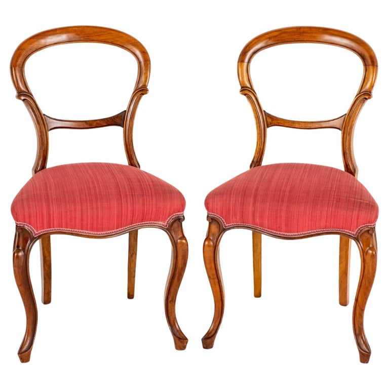 Pair Victorian Chairs Walnut Balloon Back, 1860 For Sale at 1stDibs