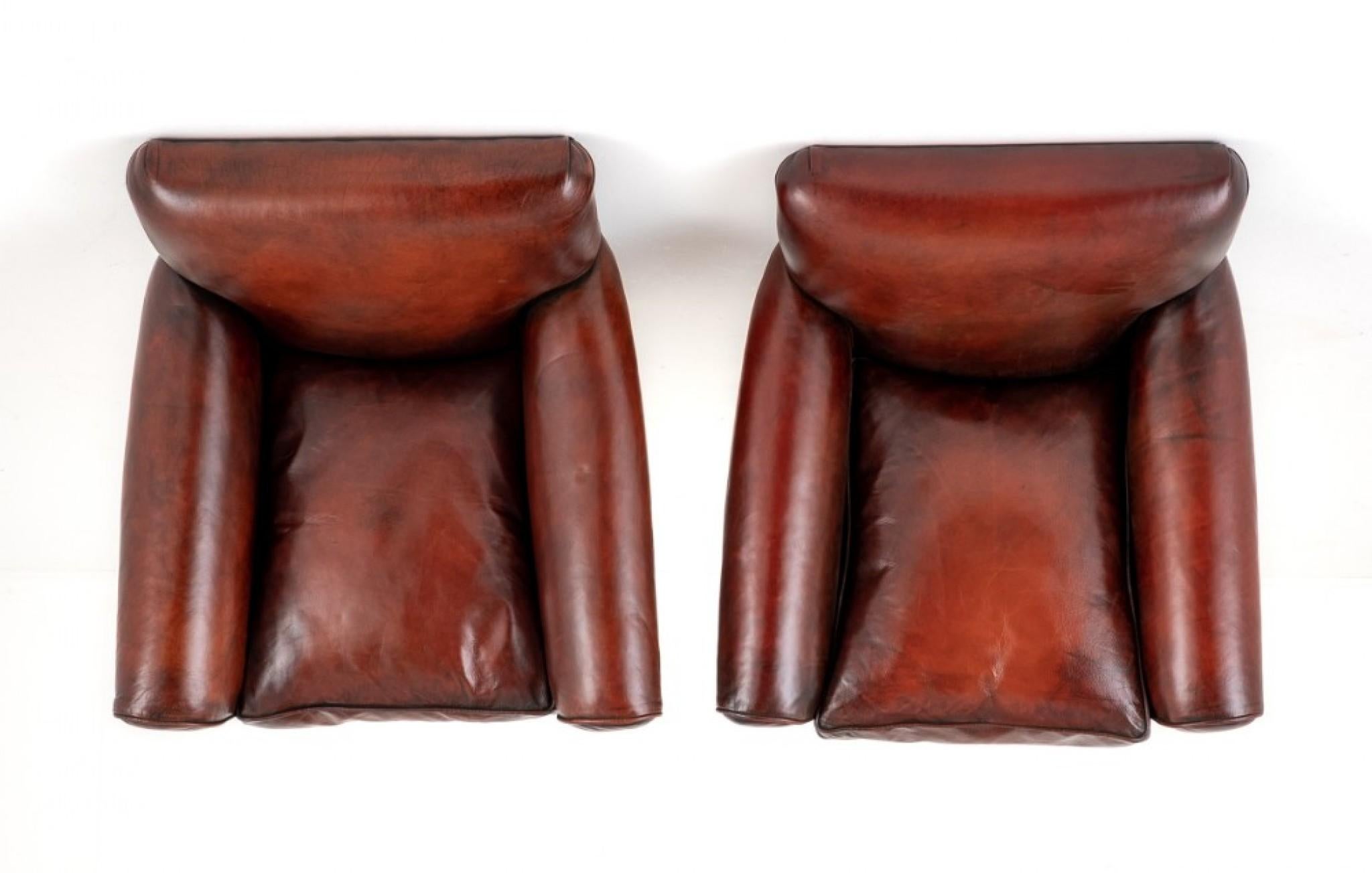 Late 19th Century Pair Victorian Club Chairs Leather Armchair, 1890