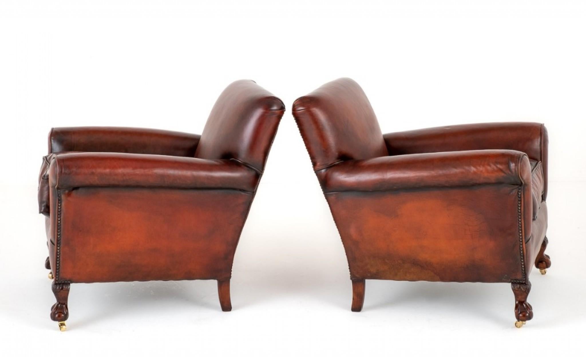 Pair Victorian Club Chairs Leather Armchair, 1890 1