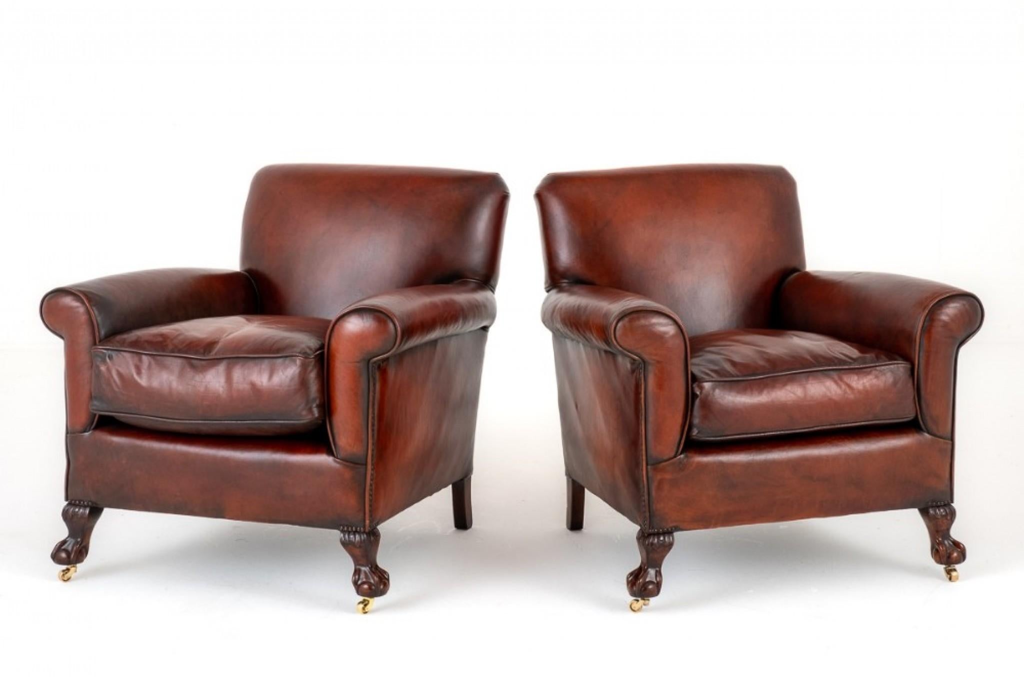 Pair Victorian Club Chairs Leather Armchair, 1890 2