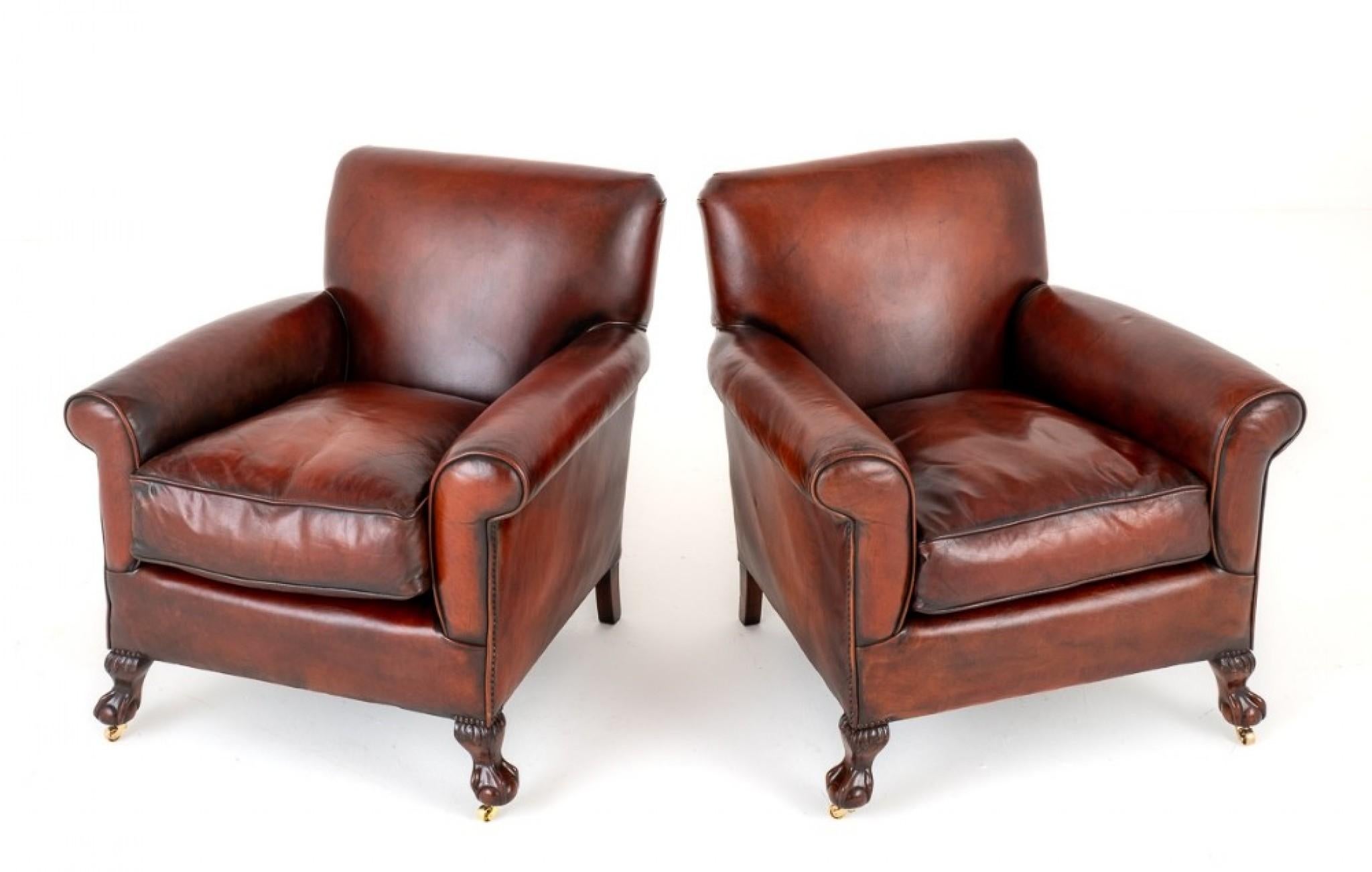 Pair Victorian Club Chairs Leather Armchair, 1890 4