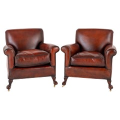 Pair Victorian Club Chairs Leather Armchair, 1890