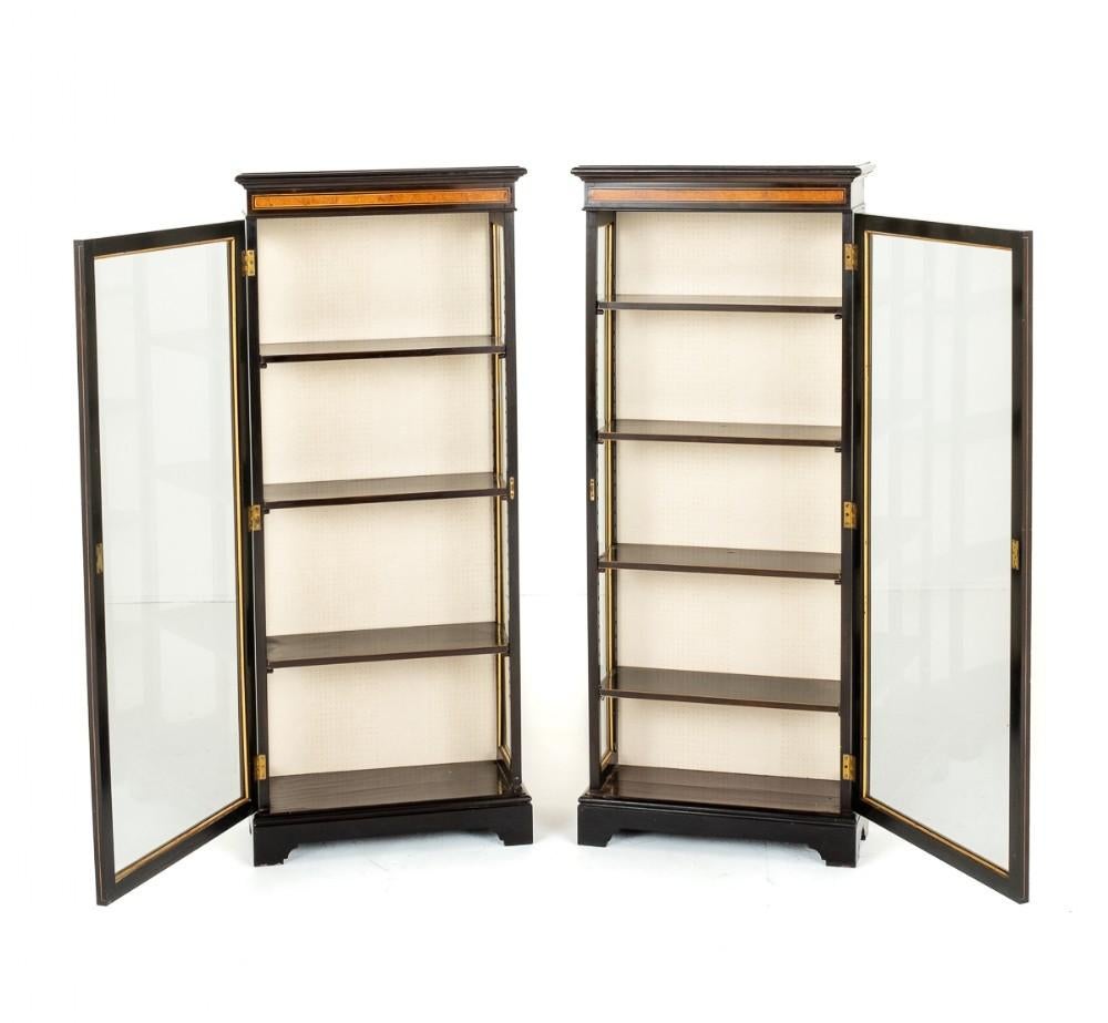 Pair Victorian Display Cabinets Ebonized Antique 1860 In Good Condition For Sale In Potters Bar, GB