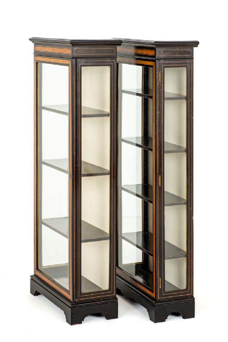 Pair Victorian Display Cabinets Ebonized Antique 1860 For Sale 2