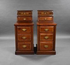 Pair Victorian Inlaid Mahogany Bedsides