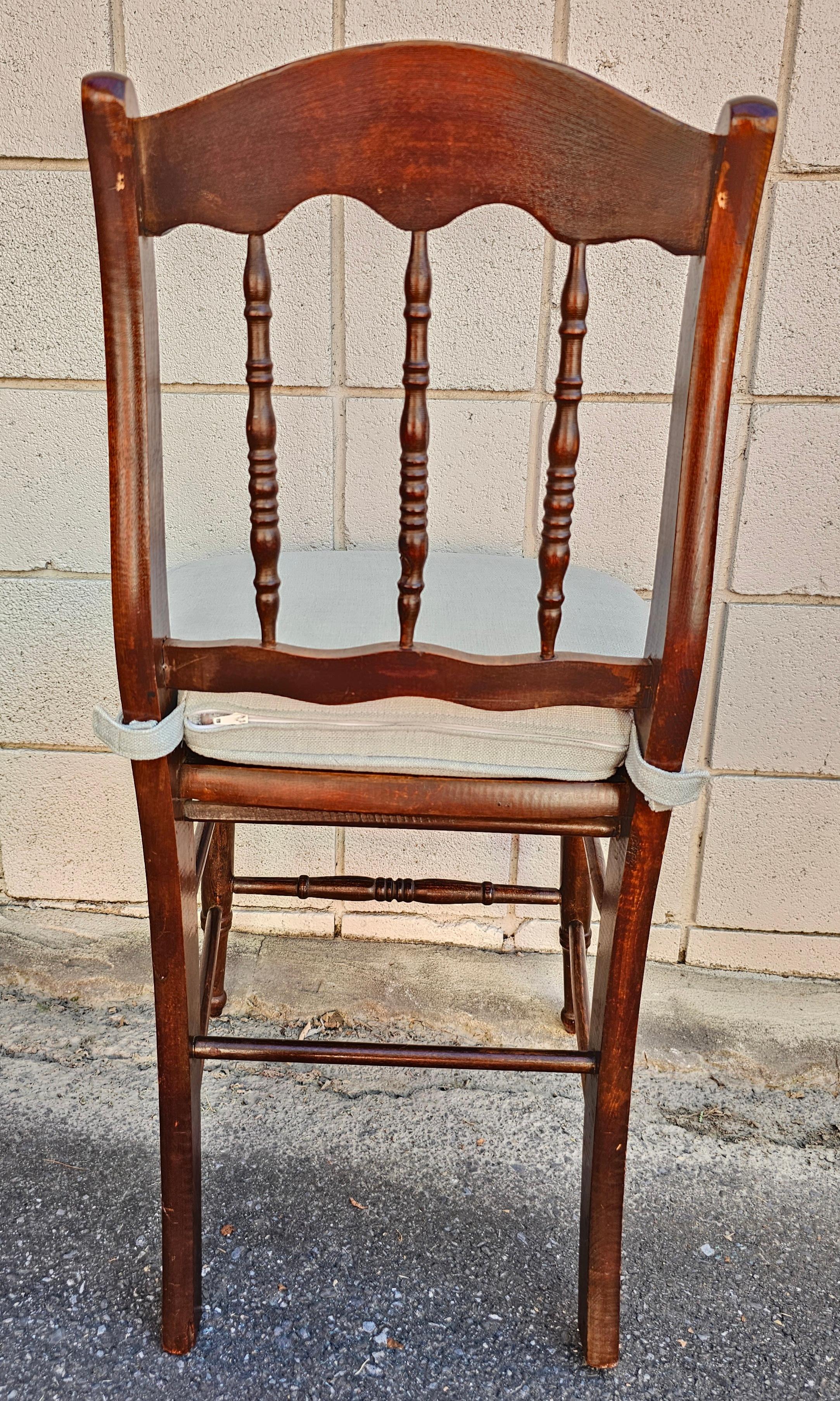 Upholstery Pair Victorian Mahogany Spindle and Cane Seat Side Chairs with Custom Cushion For Sale