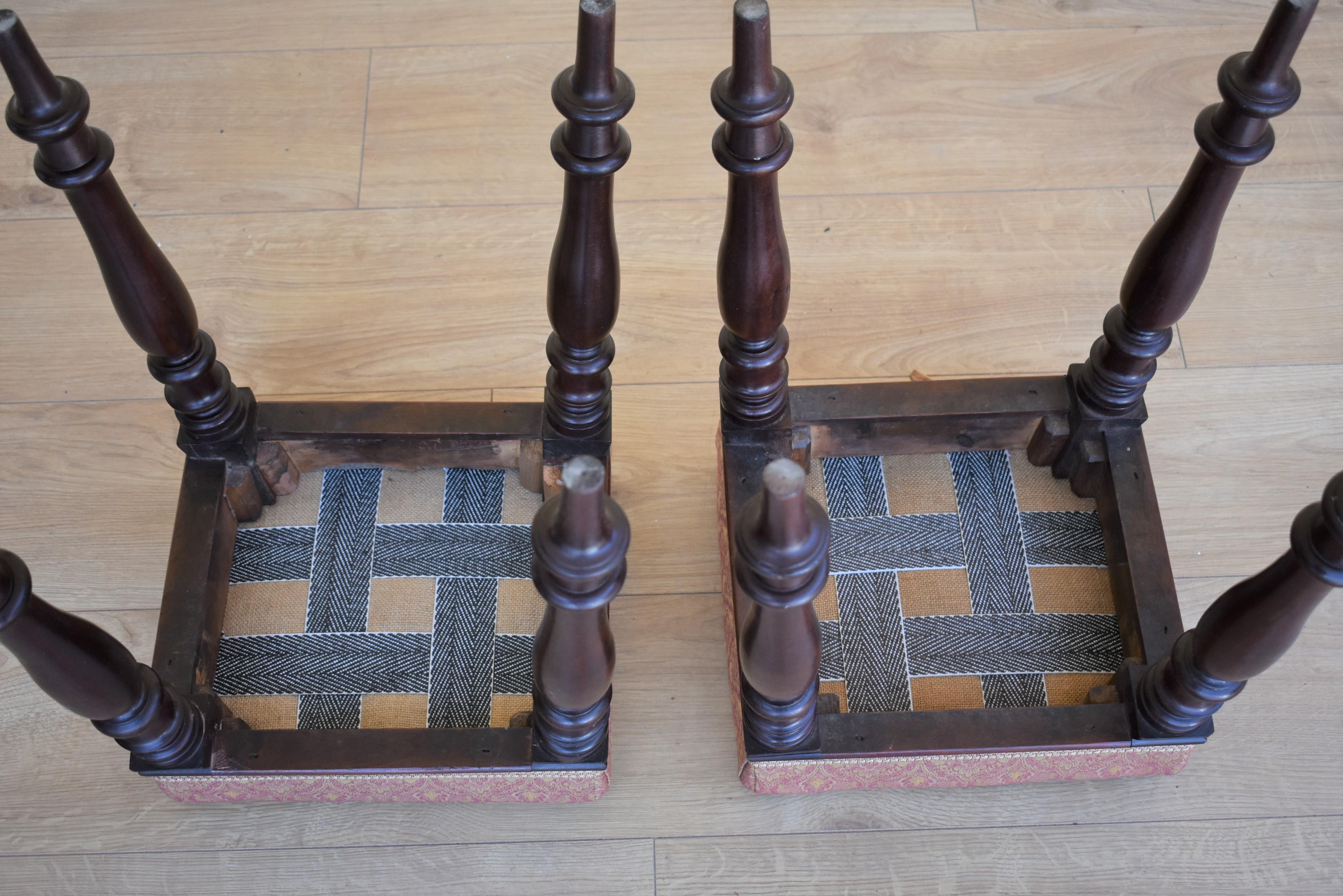 Pair of Victorian Mahogany Upholstered Stools 8