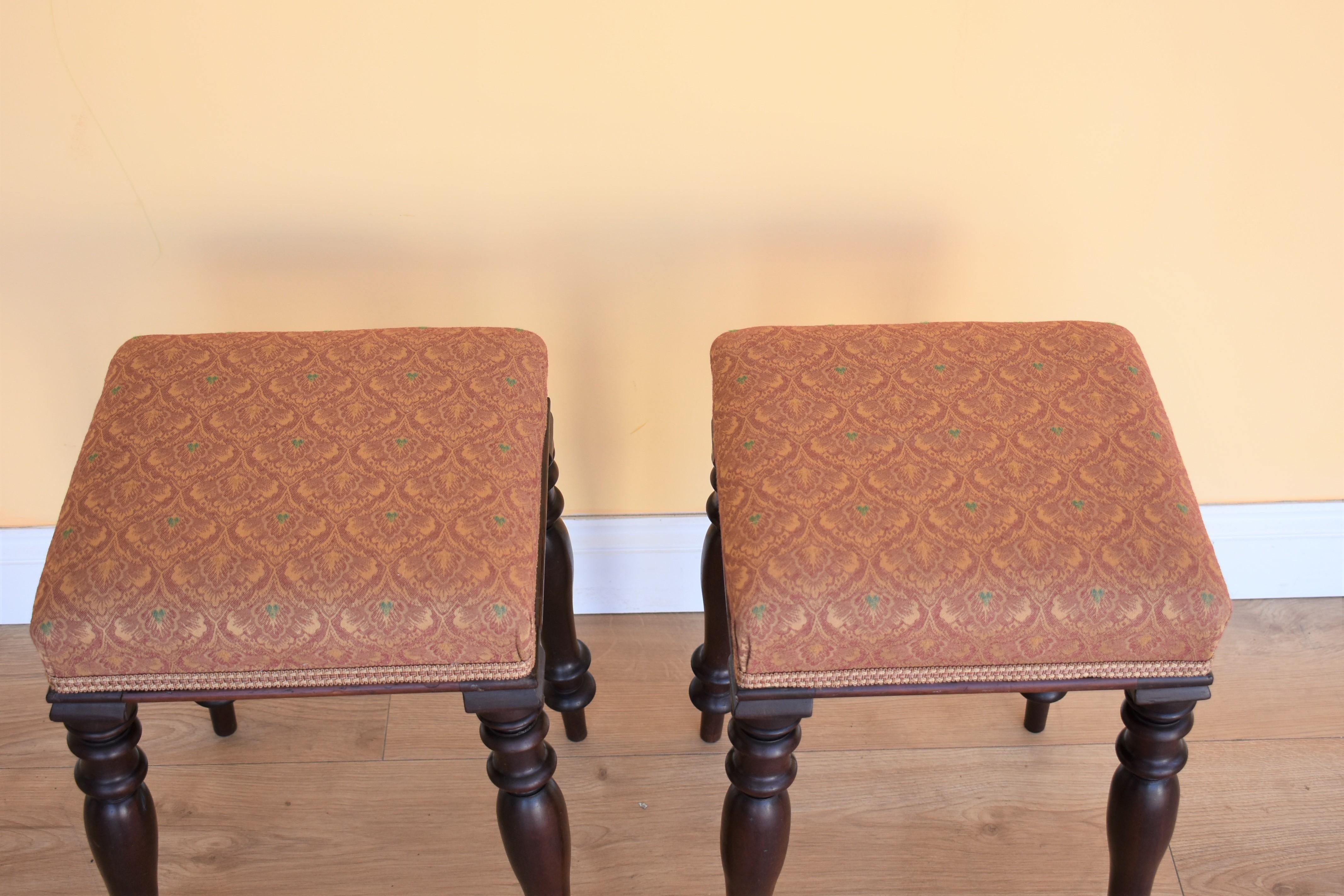 European Pair of Victorian Mahogany Upholstered Stools