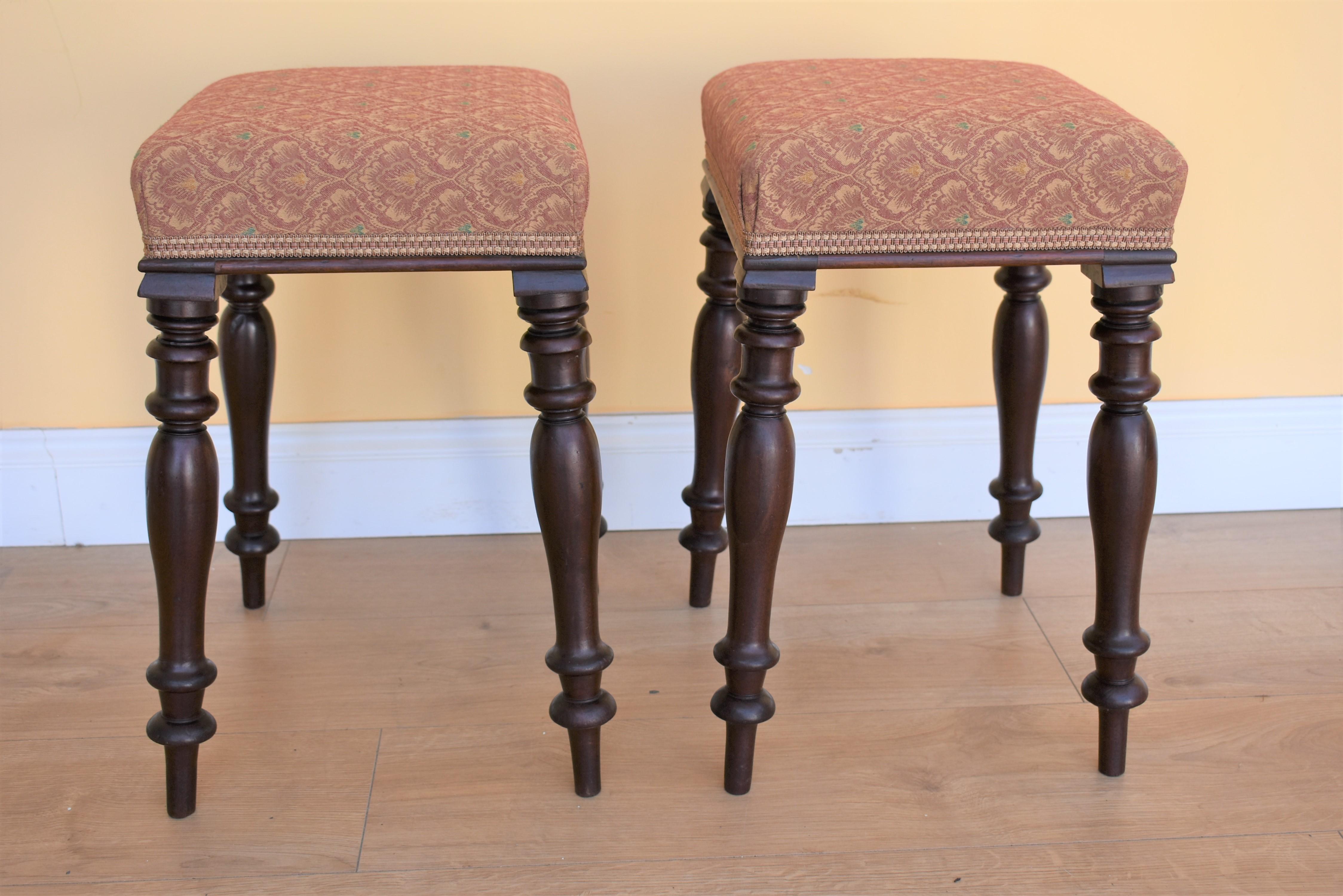 Pair of Victorian Mahogany Upholstered Stools 1