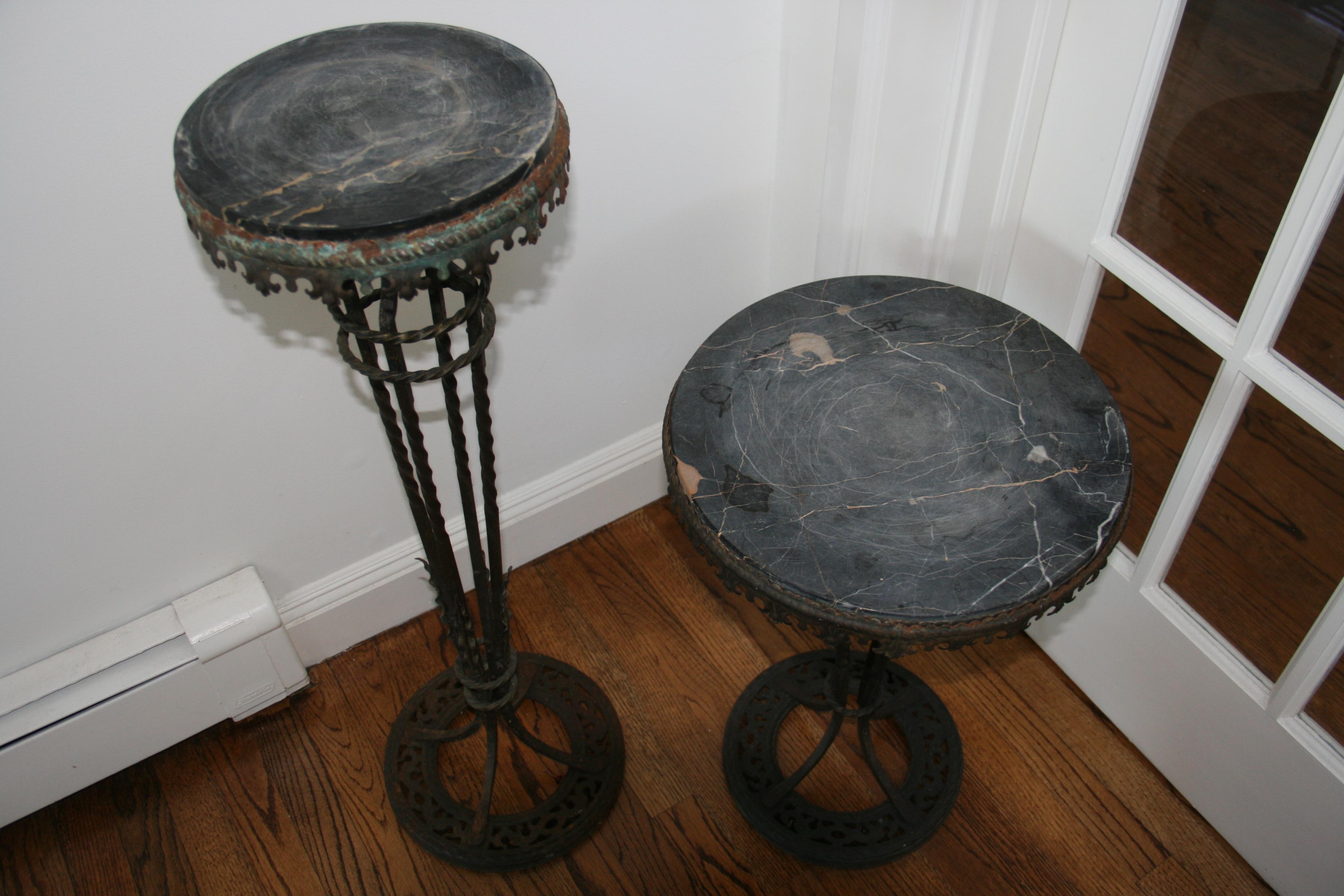 Pair Victorian Marble and Iron Plant StandsPedestals 1890 For Sale 6