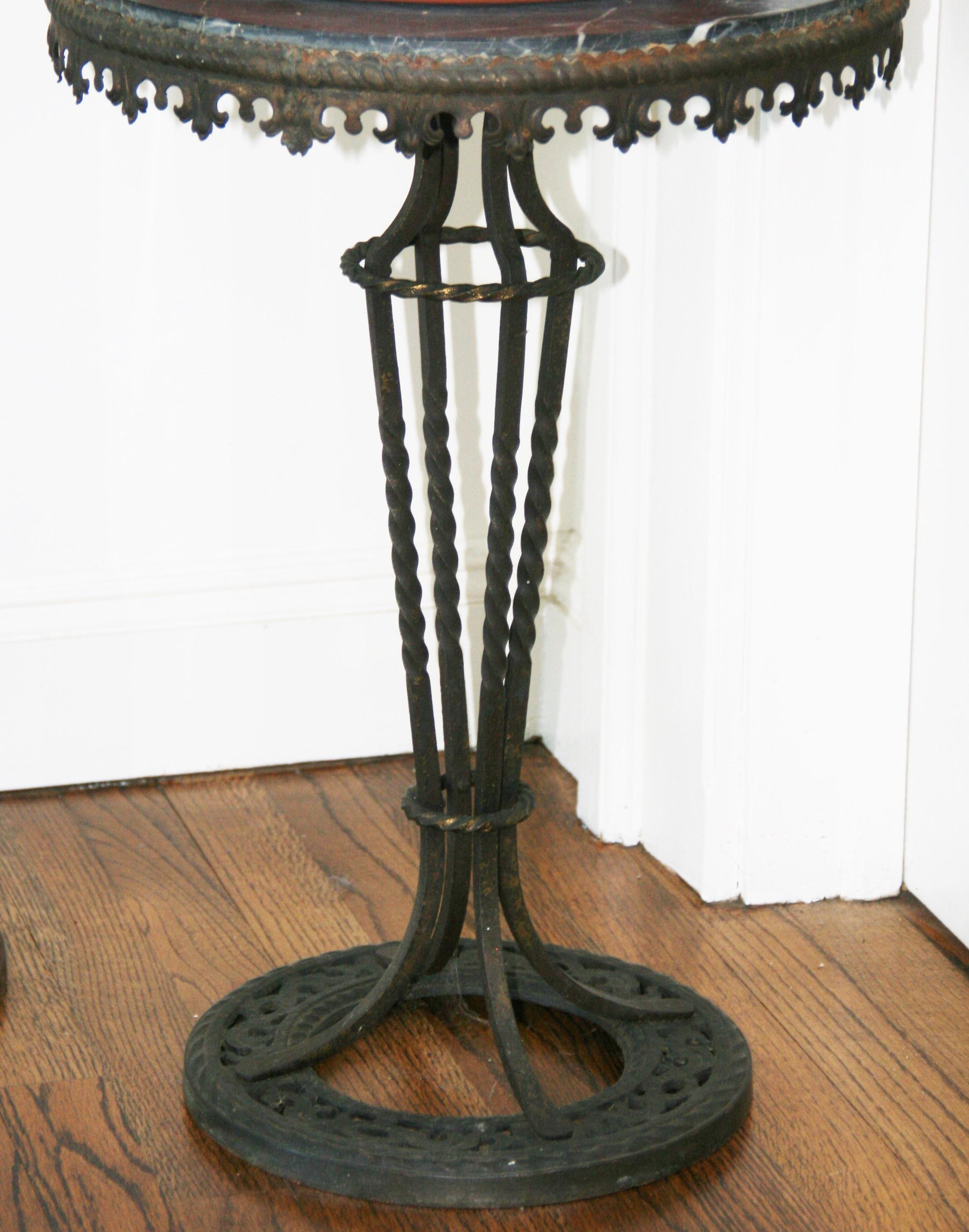 Late 19th Century Pair Victorian Marble and Iron Plant StandsPedestals 1890 For Sale