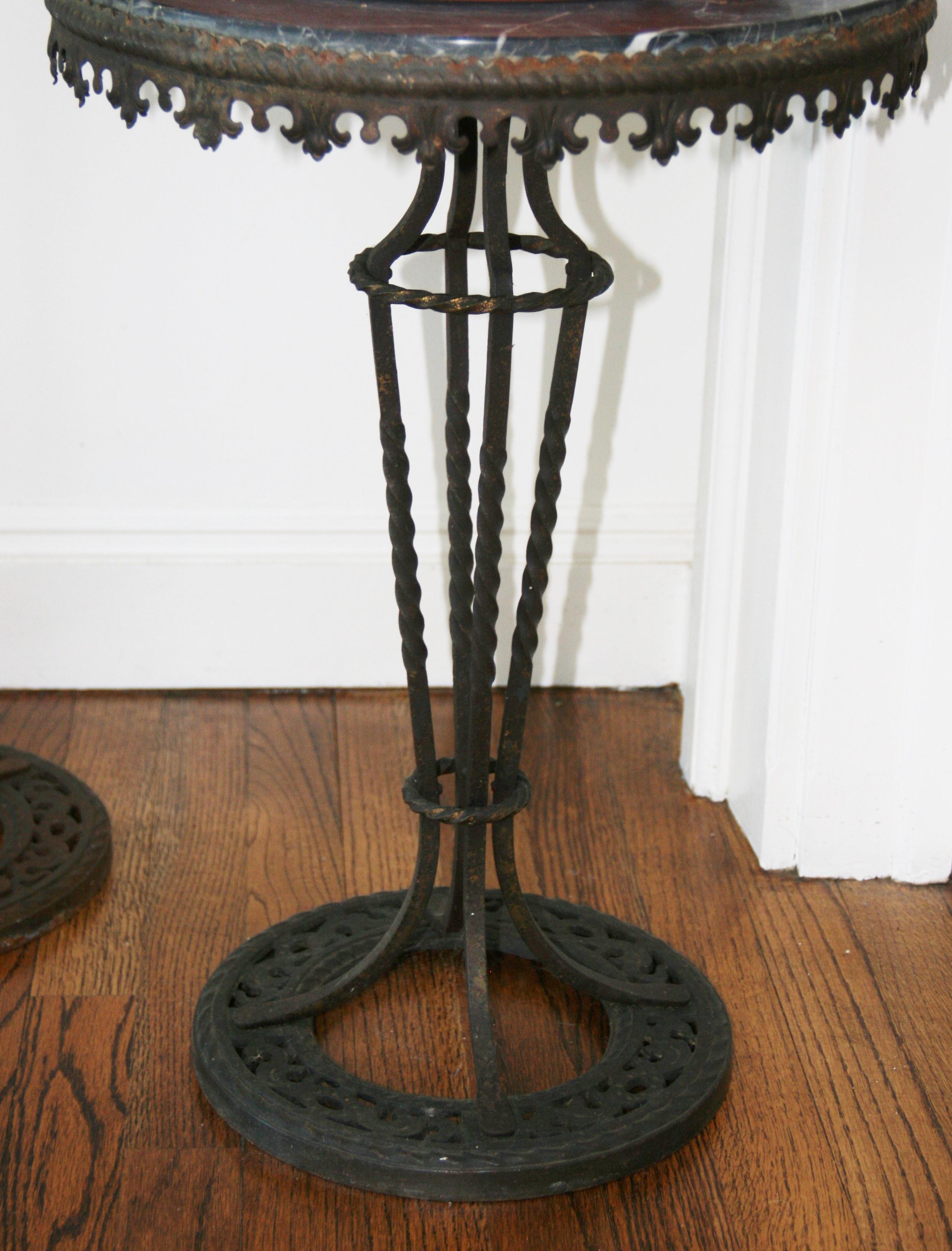Pair Victorian Marble and Iron Plant StandsPedestals 1890 For Sale 1