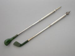 Pair of Novelty Silver & Nephrite Golf Club Propelling Pencil and Dip Pen
